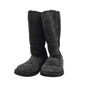 UGG Australia Boots Womens Size 5 Black Gray Suede Shearling Mid Calf 5229